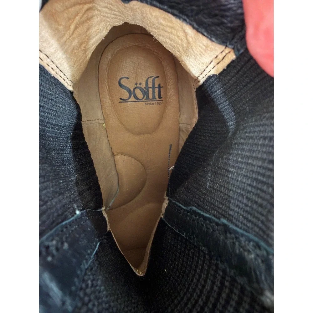 Sofft Minimalist Wedge Ankle Boots Women 8.5 Black Knit Textile Leather Sock